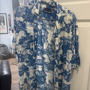 All Saints Blue and Cream Tropical Shirt